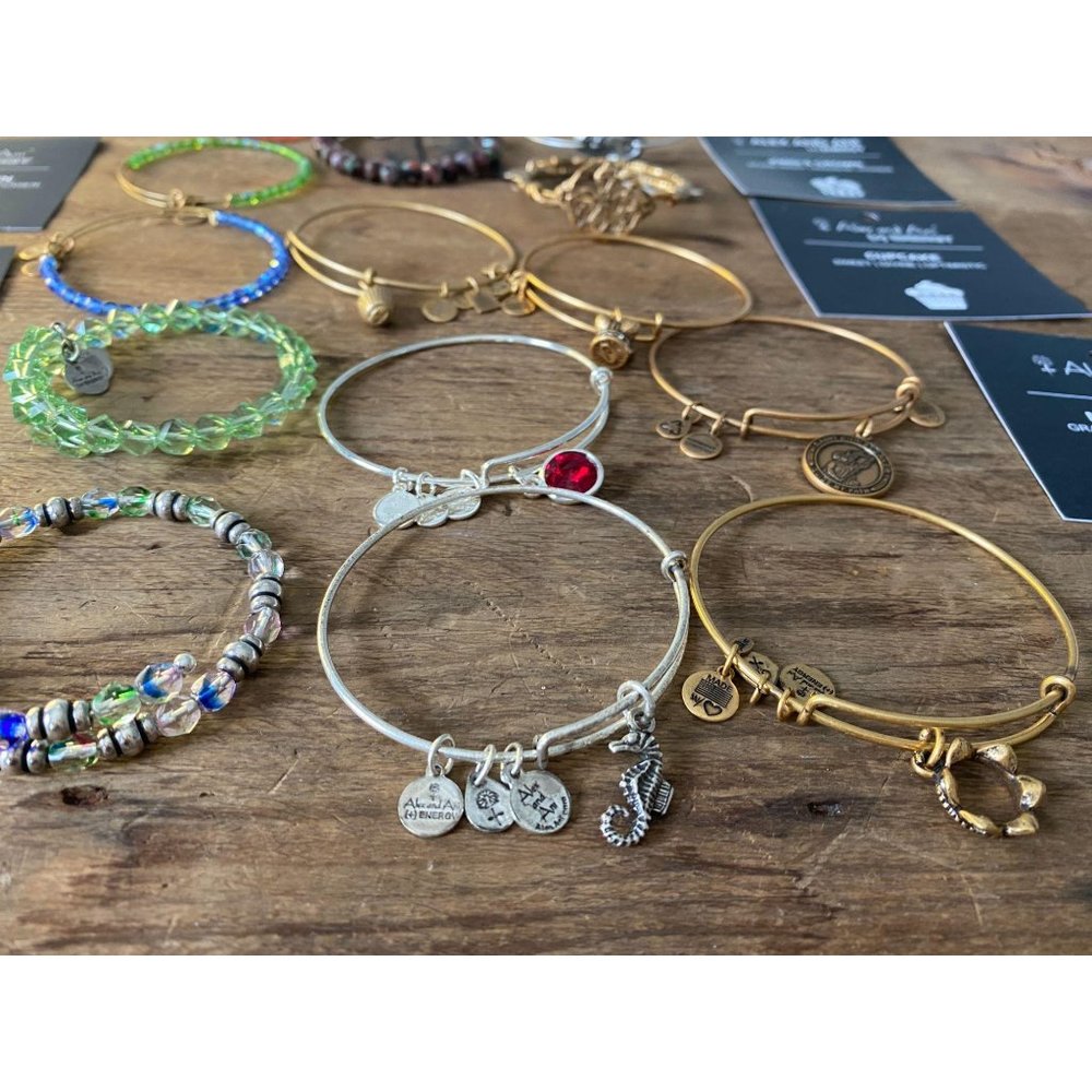 Lot of 14 Alex and Ani Bangle Bracelets Gold & Sil - Picture 3 of 7